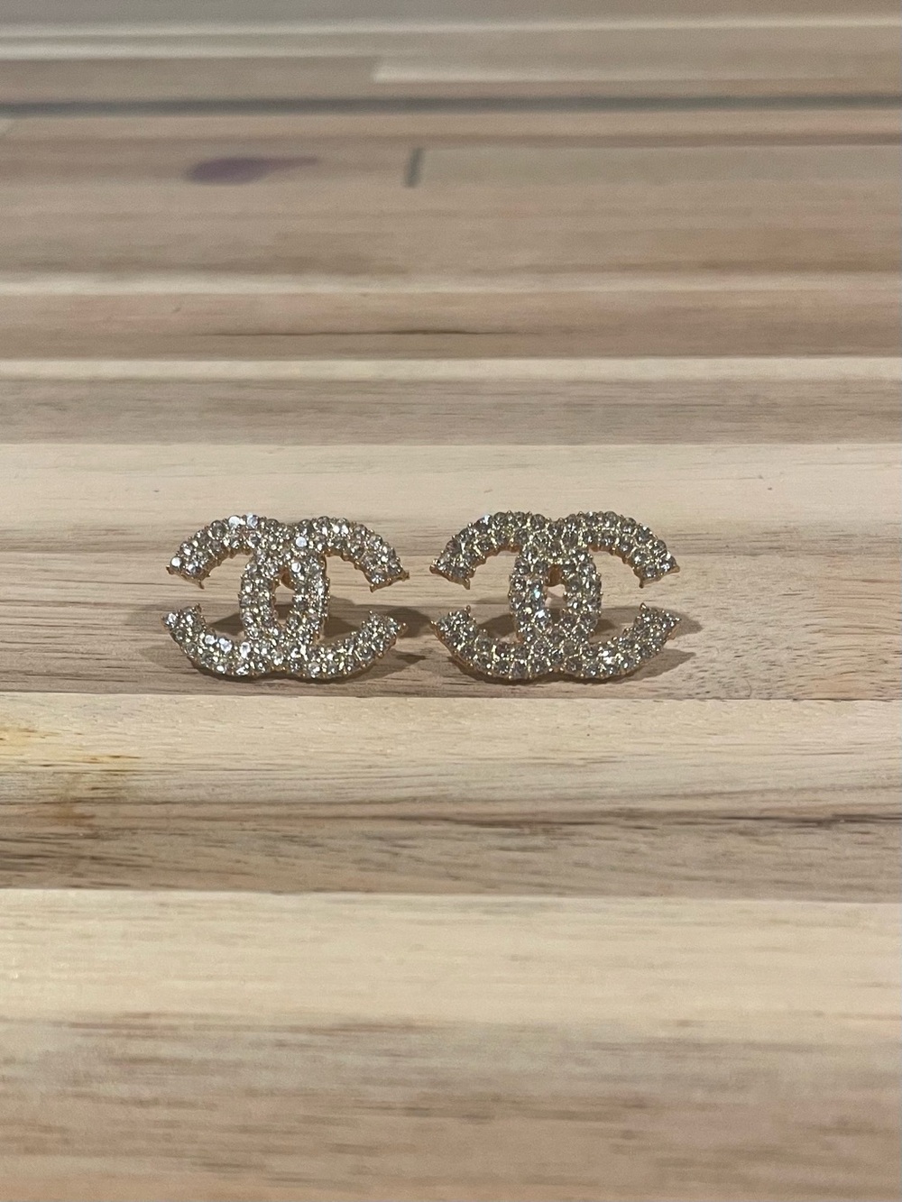 Gold Crystal Interlocking Logo Stud Earrings